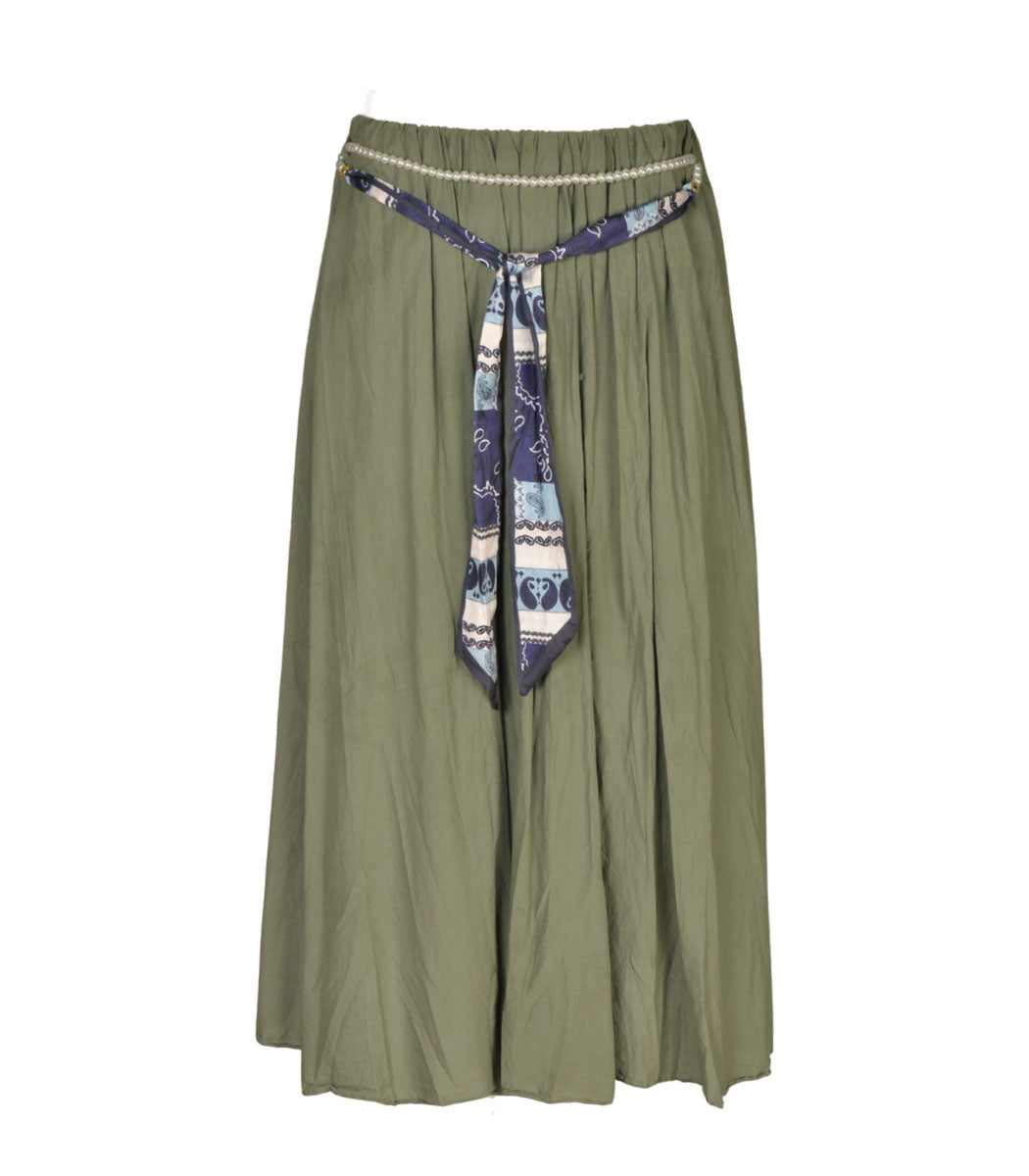 Pearl scarf belted crushed skirt