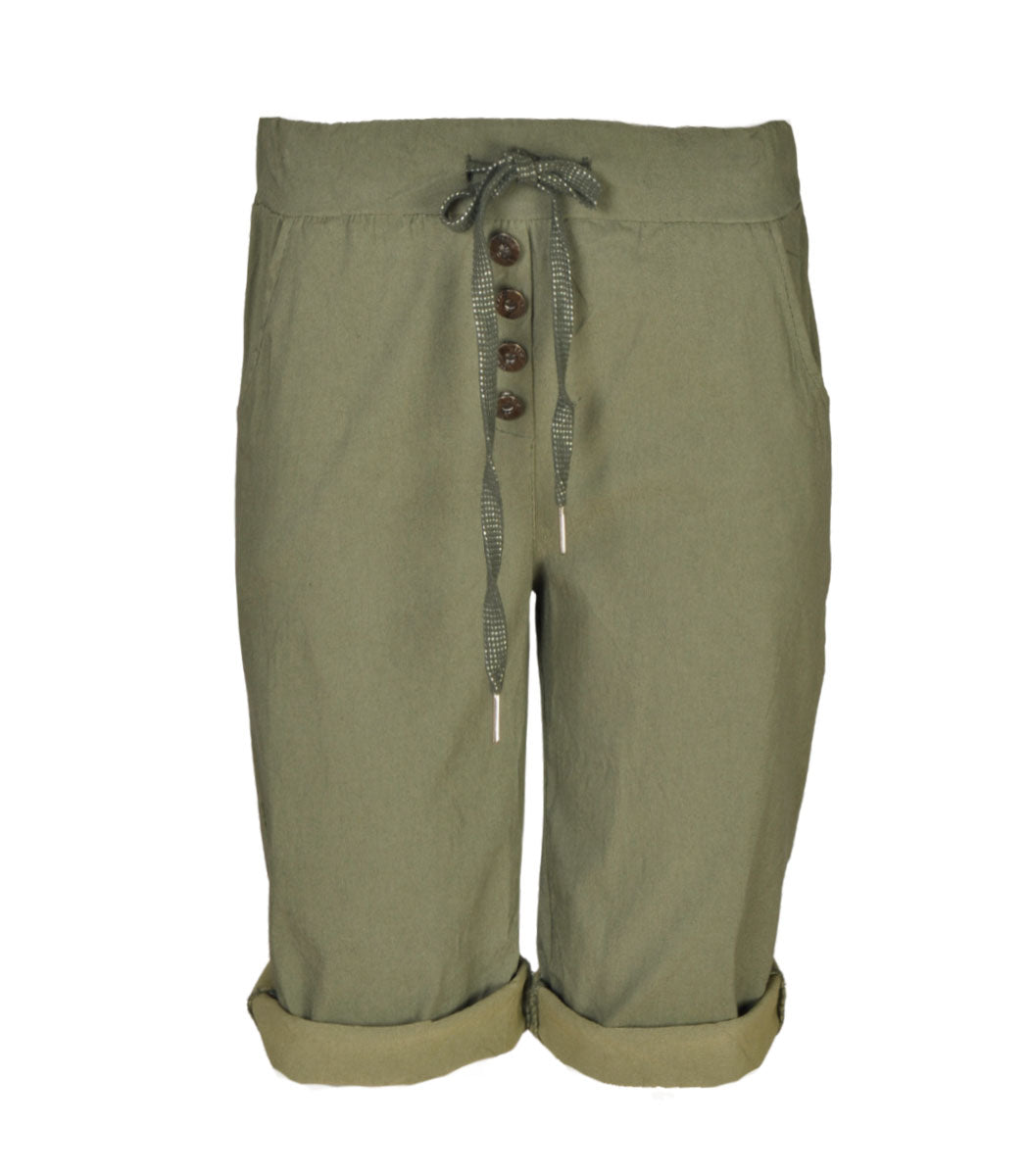 Basic button drawstring pants