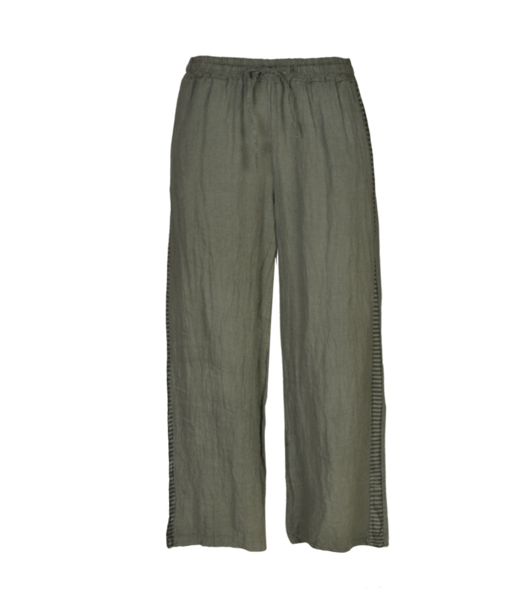 100% Linen braided stripe detail wide leg pants