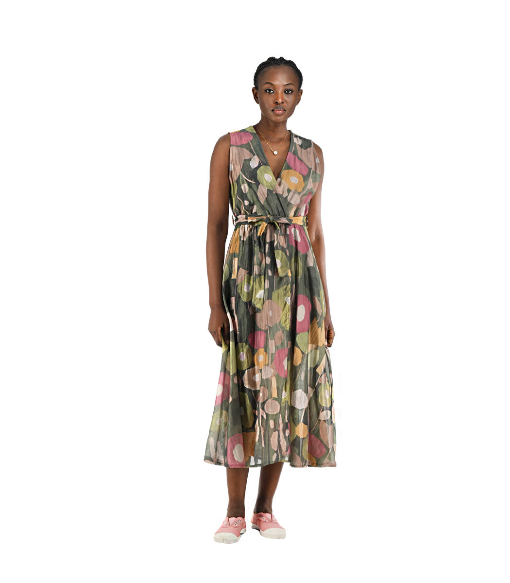 Painted flower mock wrap dress