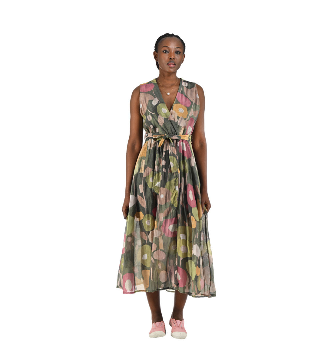 Painted flower mock wrap dress