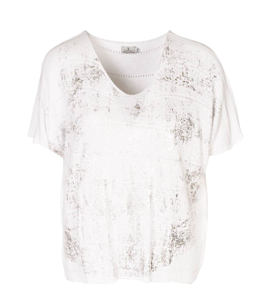 Silver foil print knit top