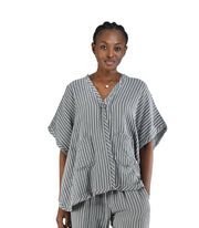1 Button raw-edge striped top