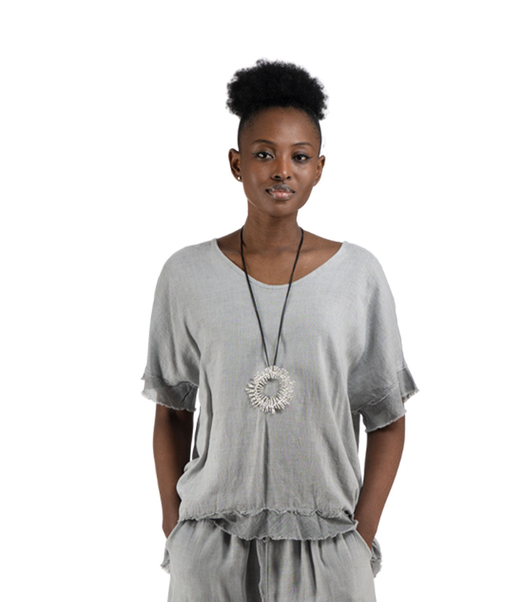 Overdyed raw-edge linen top