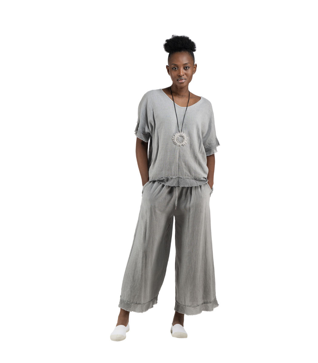 Overdyed raw-edge linen top