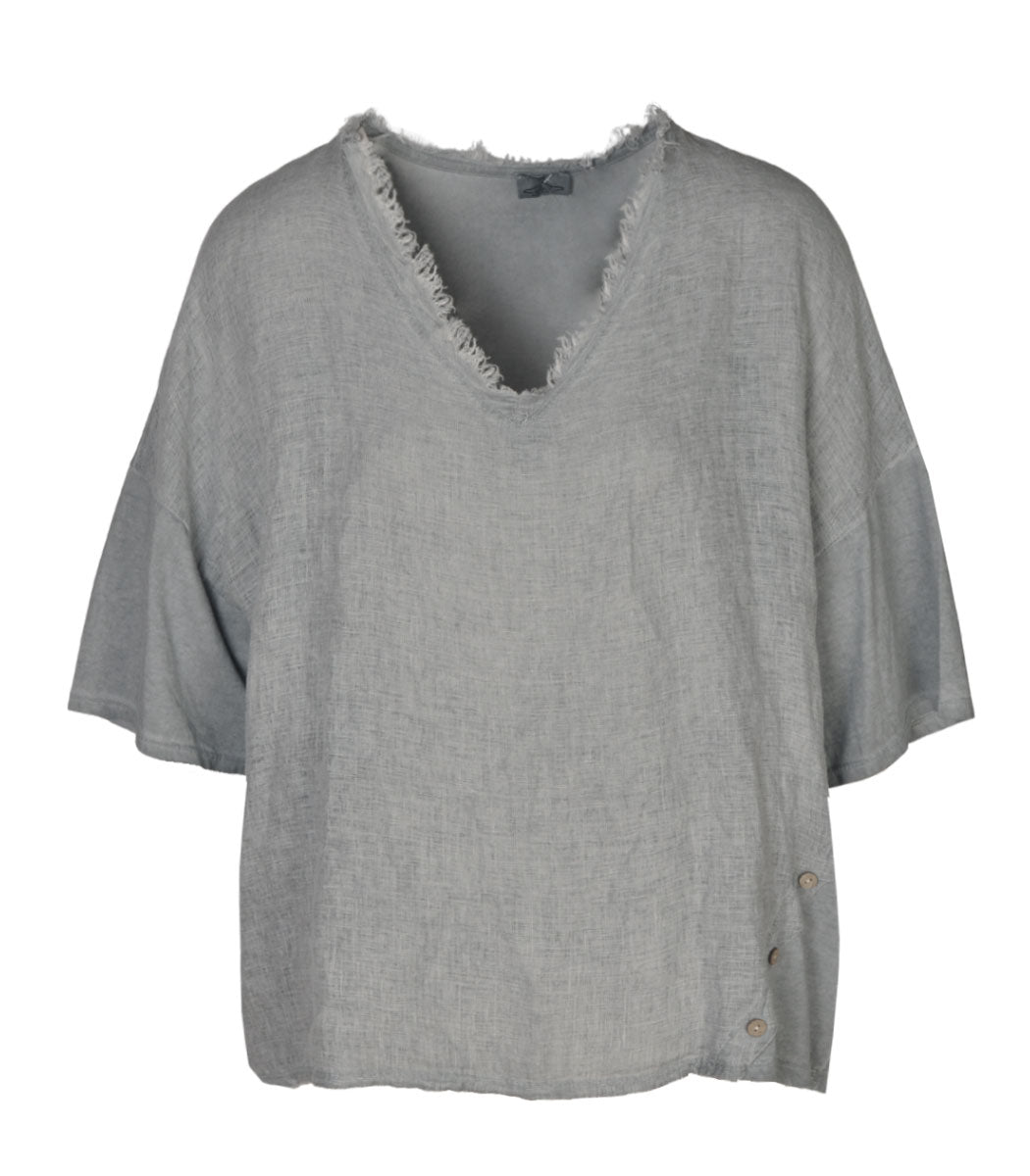 2-Textured raw-edge oversized linen top