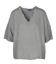 2-Textured raw-edge oversized linen top