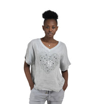 100% Linen diamante crochet heart top