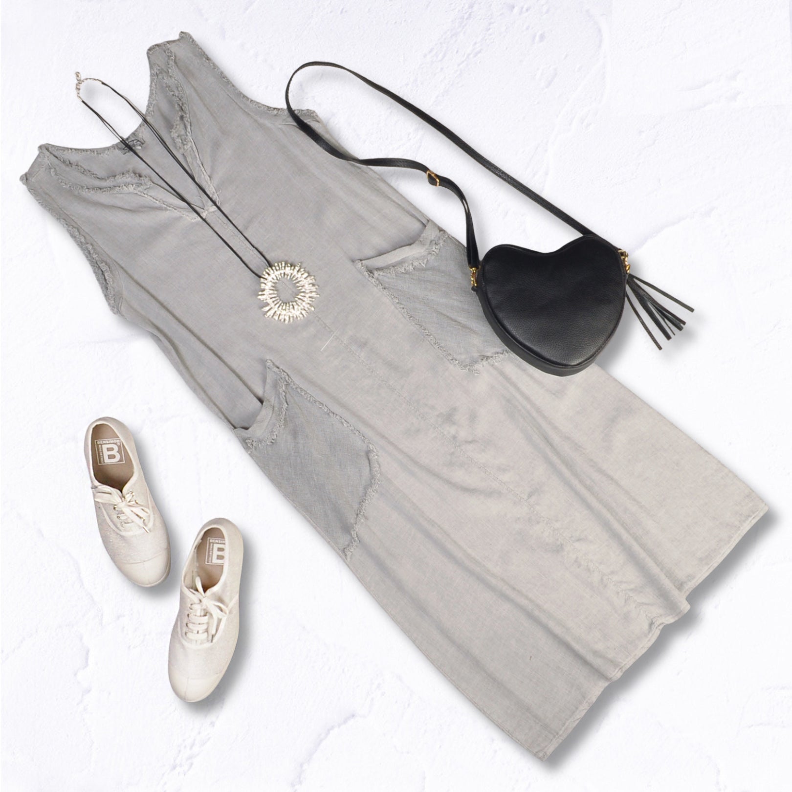 100% Linen raw- edge front pocket dress