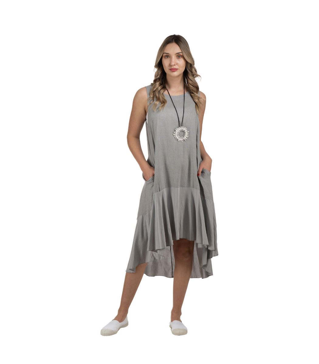 2-Textured hi-lo linen dress