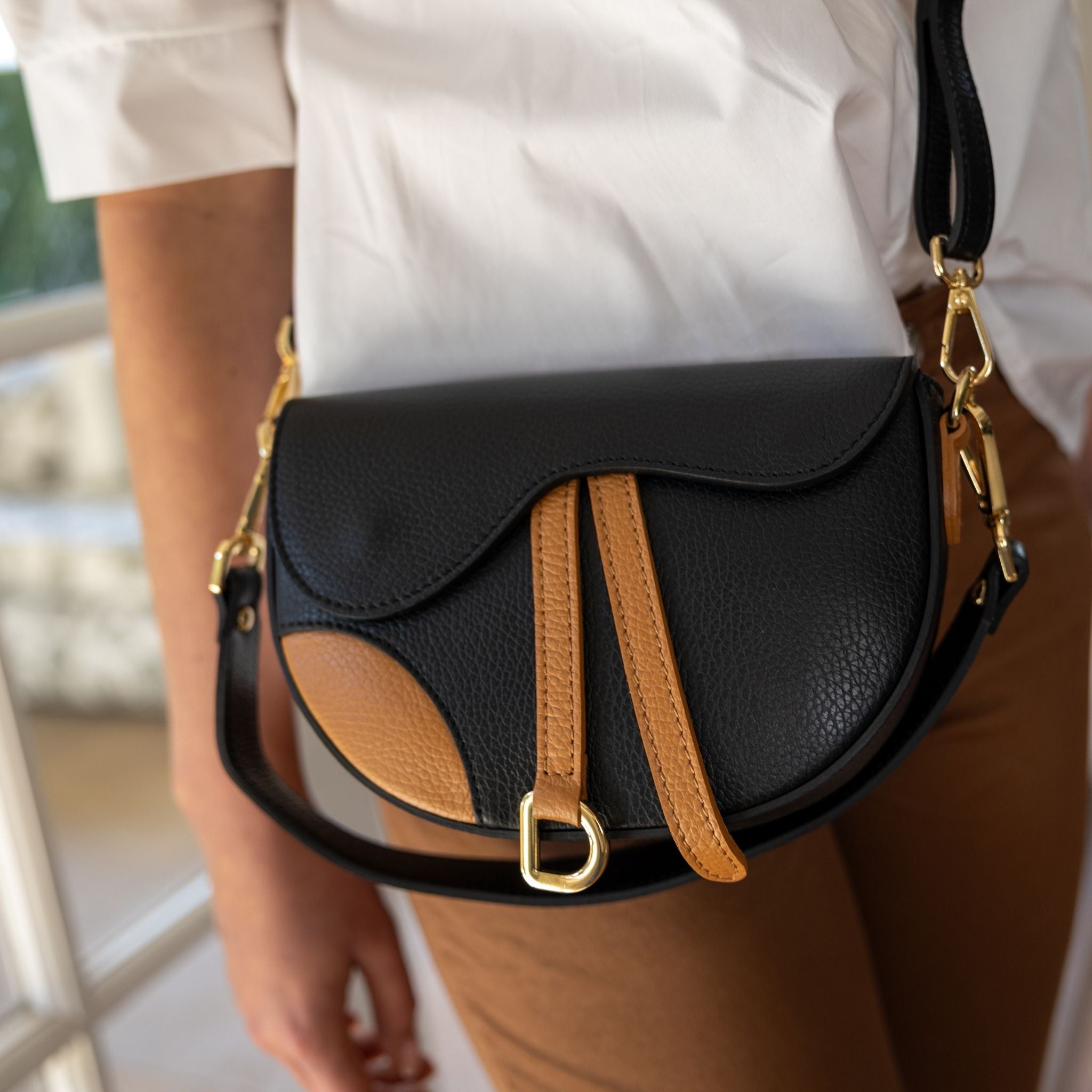 Genuine leather 2-tone bag