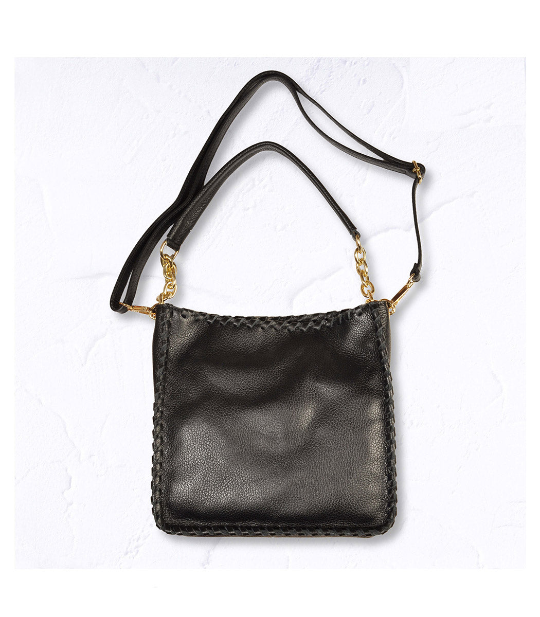 Genuine leather blanket stitch messenger bag