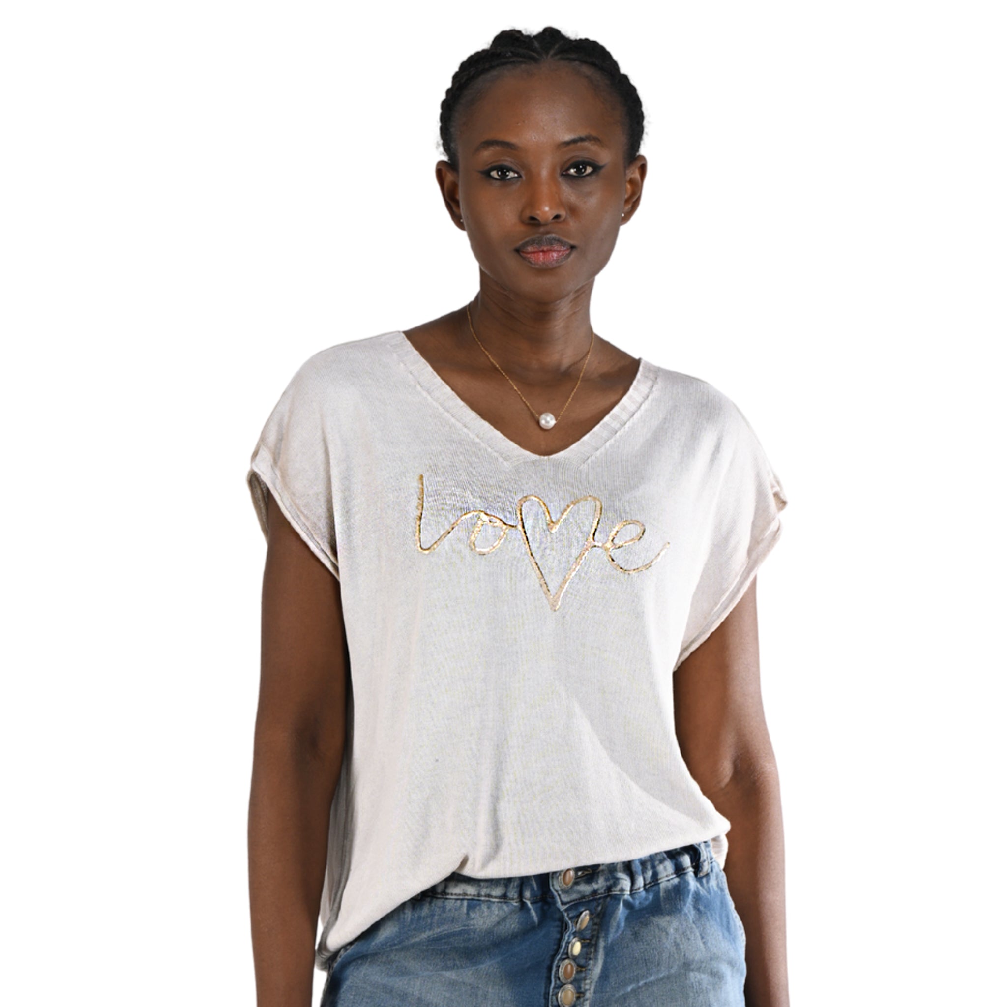 Flocked foil love boxy top