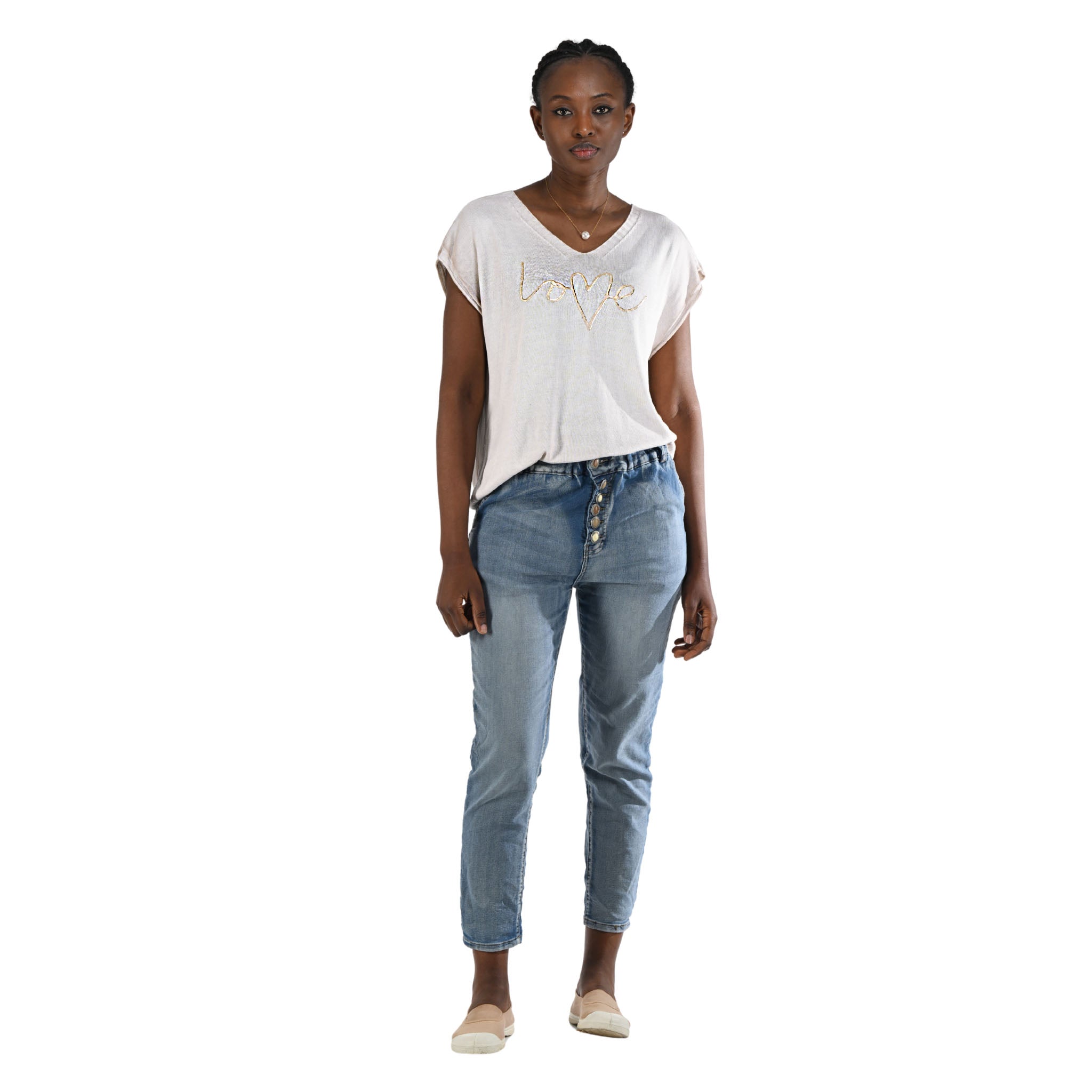 Flocked foil love boxy top