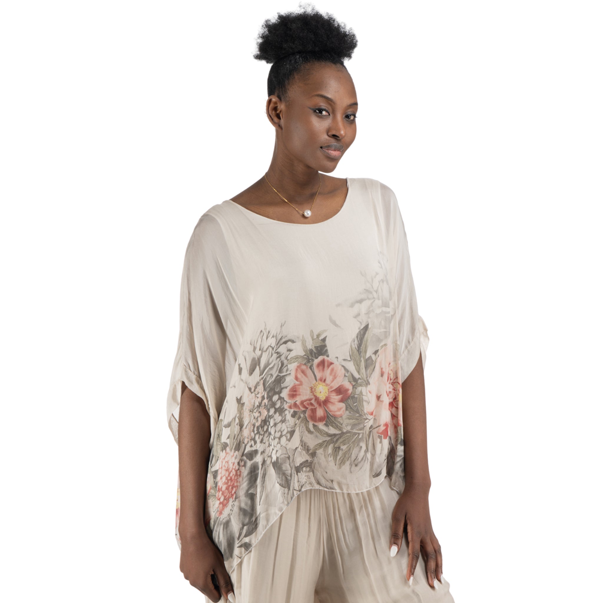 Floral border double layer silky top