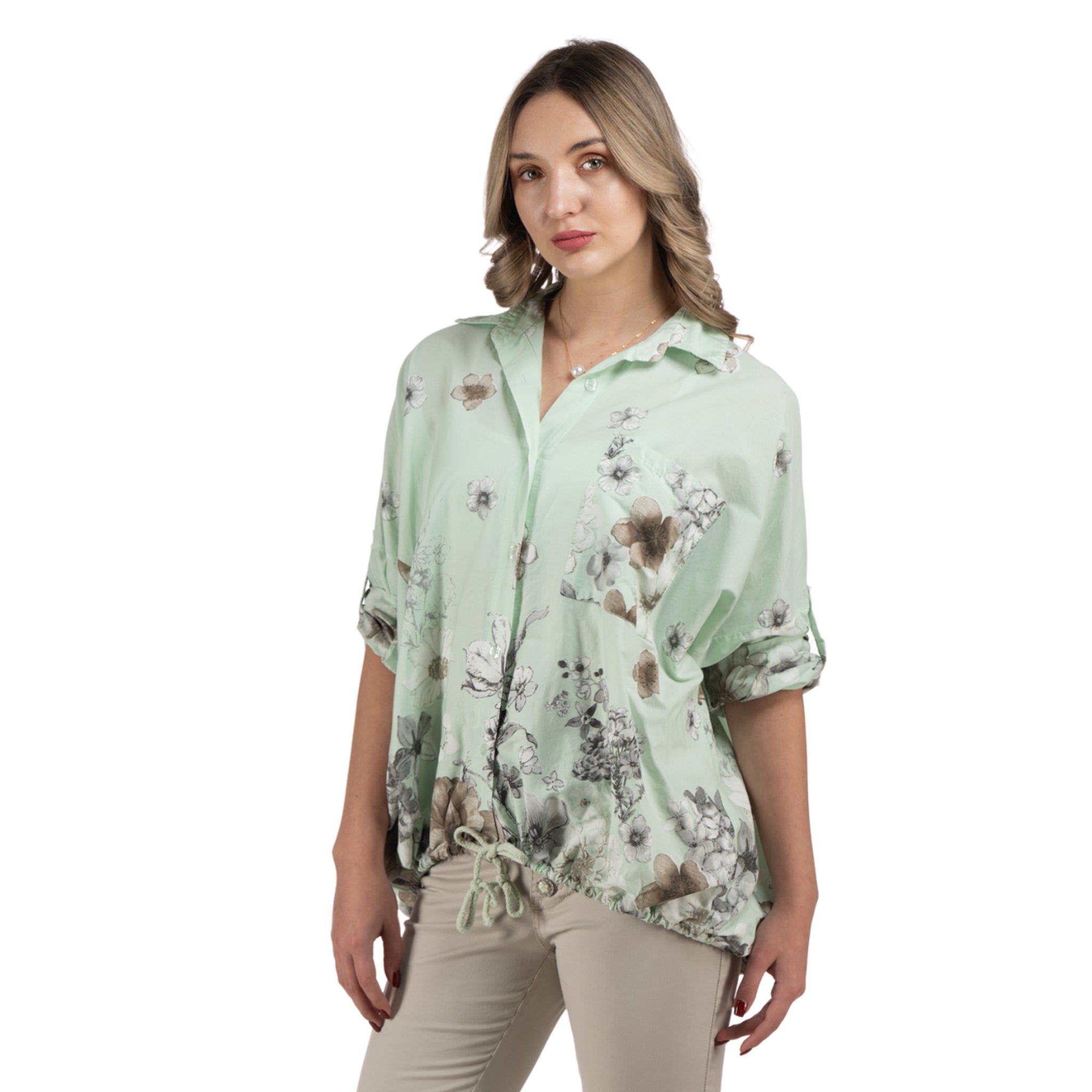 Floral border drawstring top