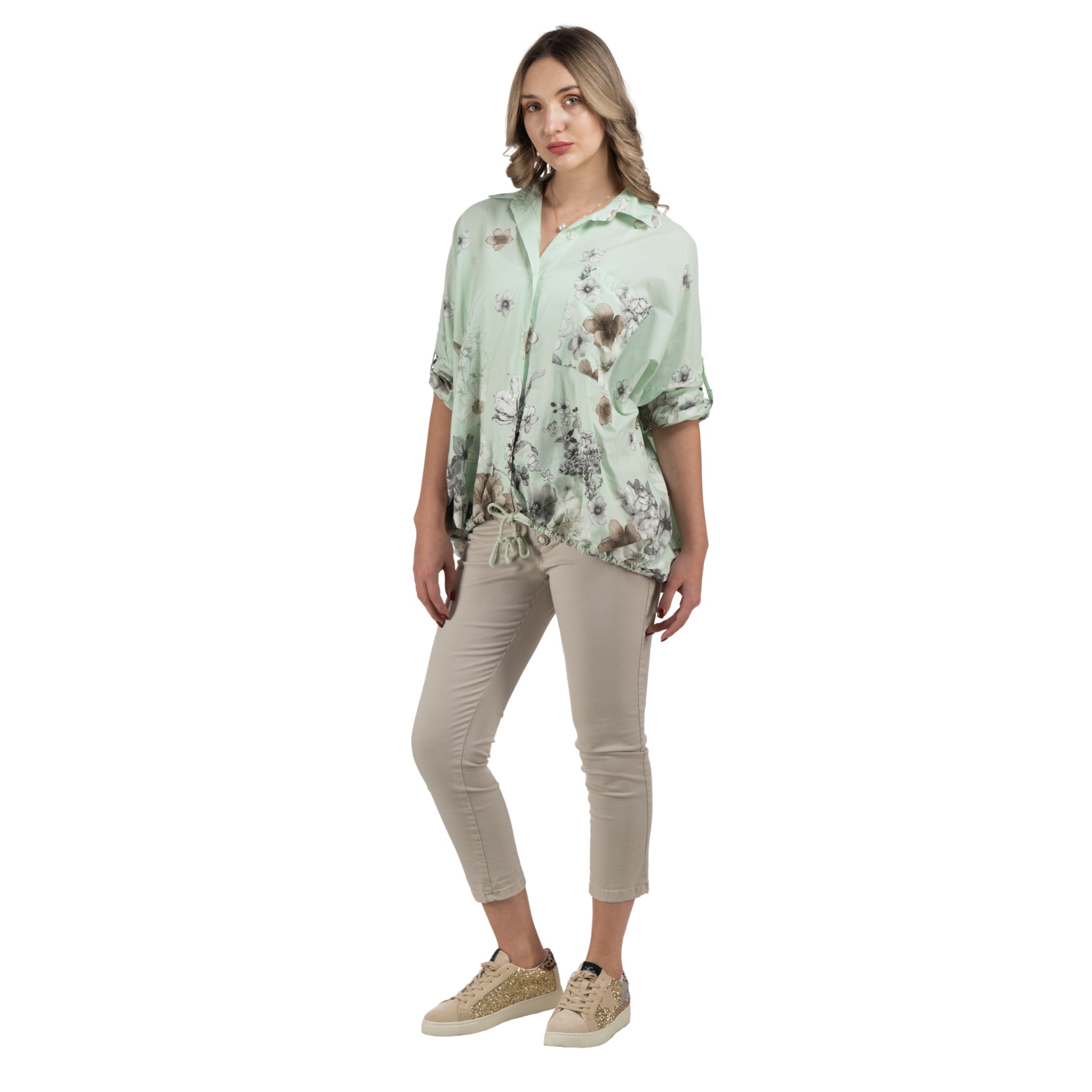 Floral border drawstring top