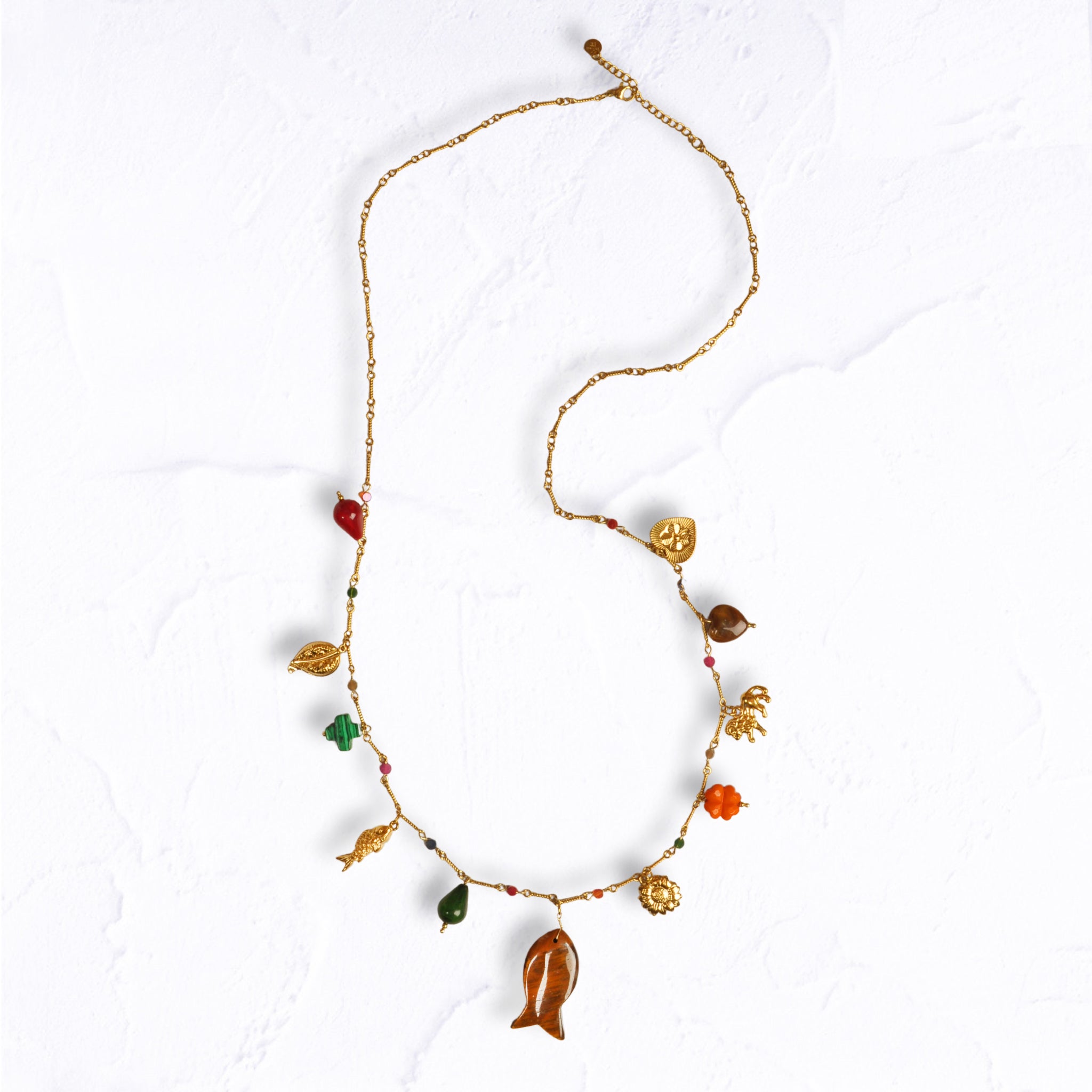 Tiger eye fish charm necklace