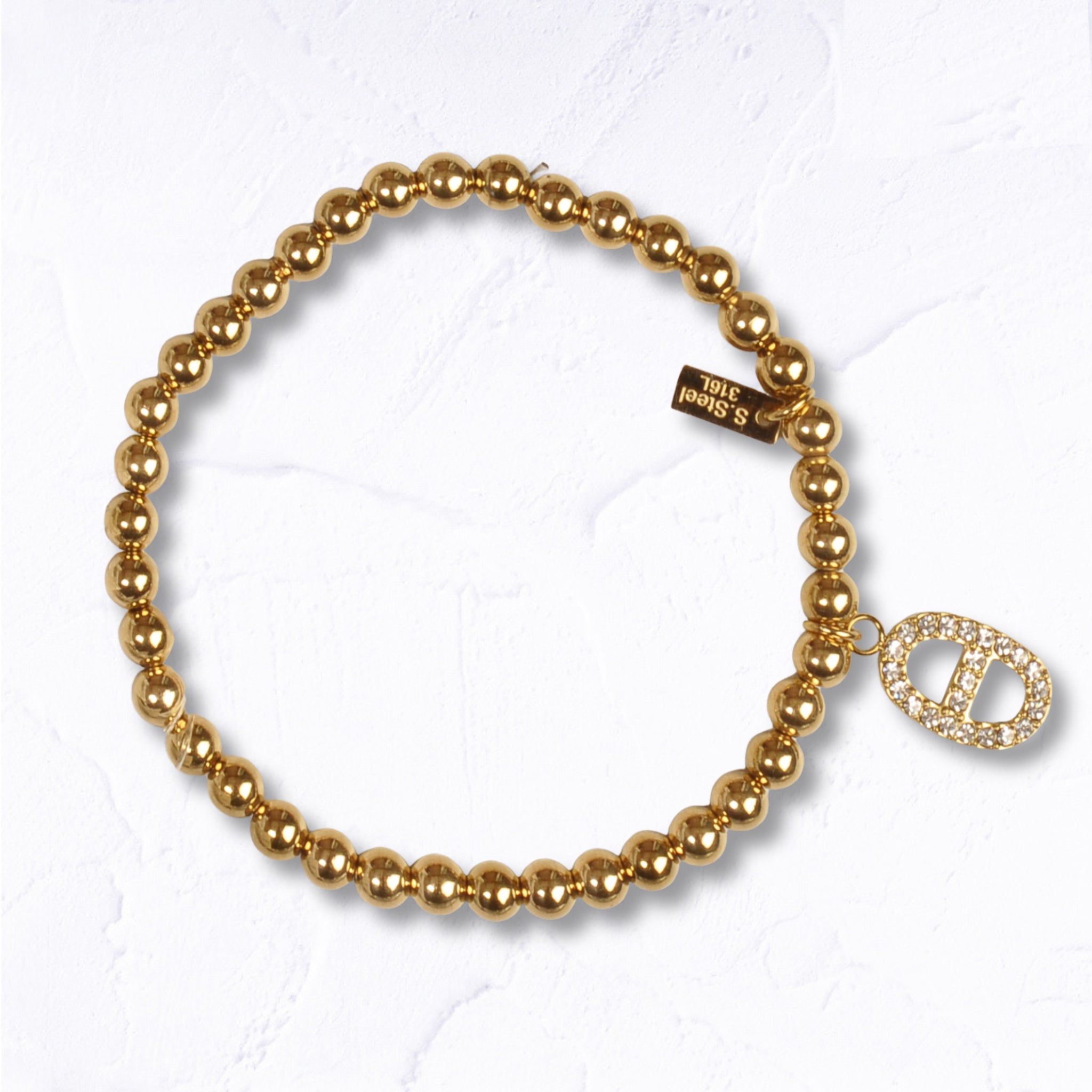 Diamante charm beaded bracelet