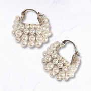 Mini pearl bag hoop earrings