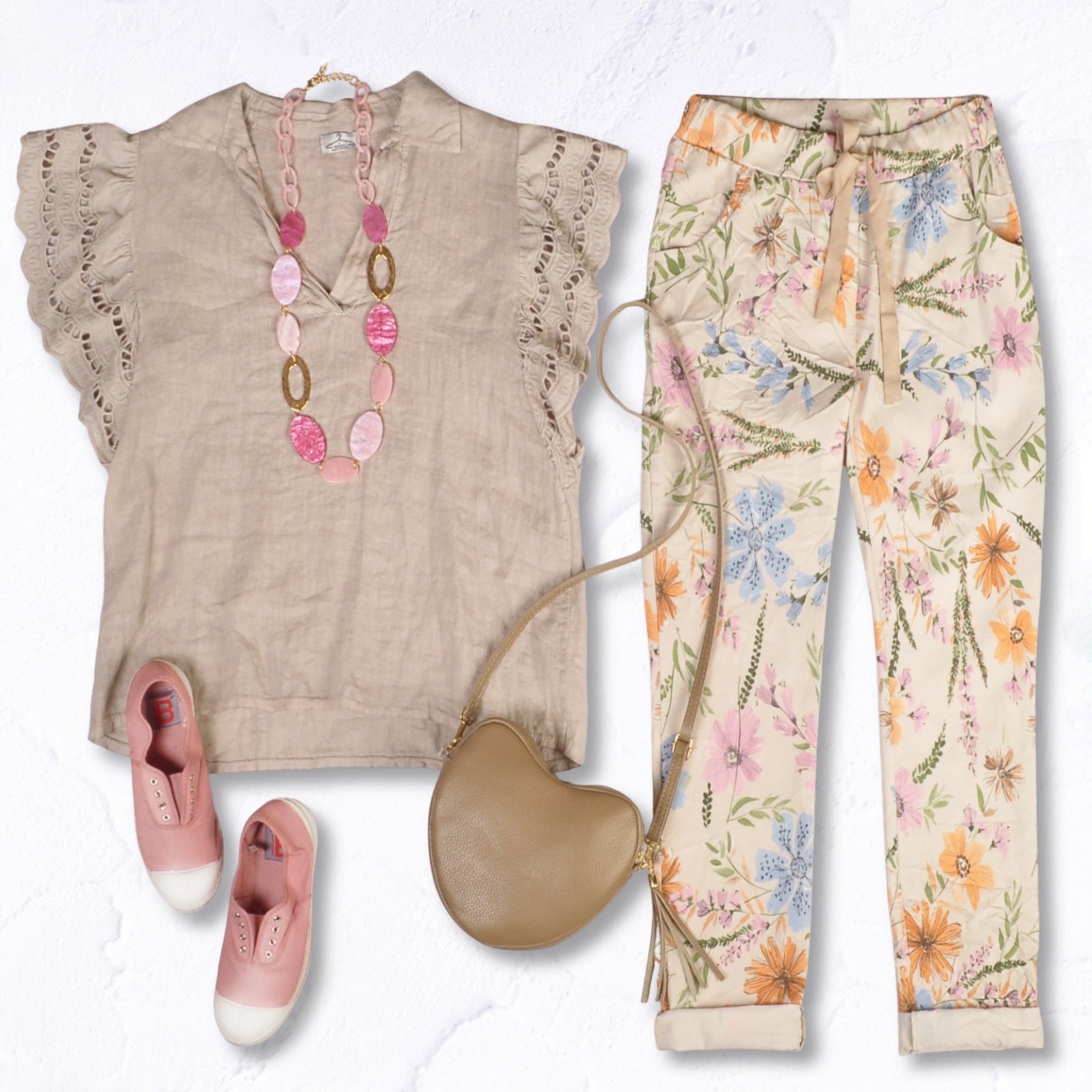 100% Linen lace frill sleeve top