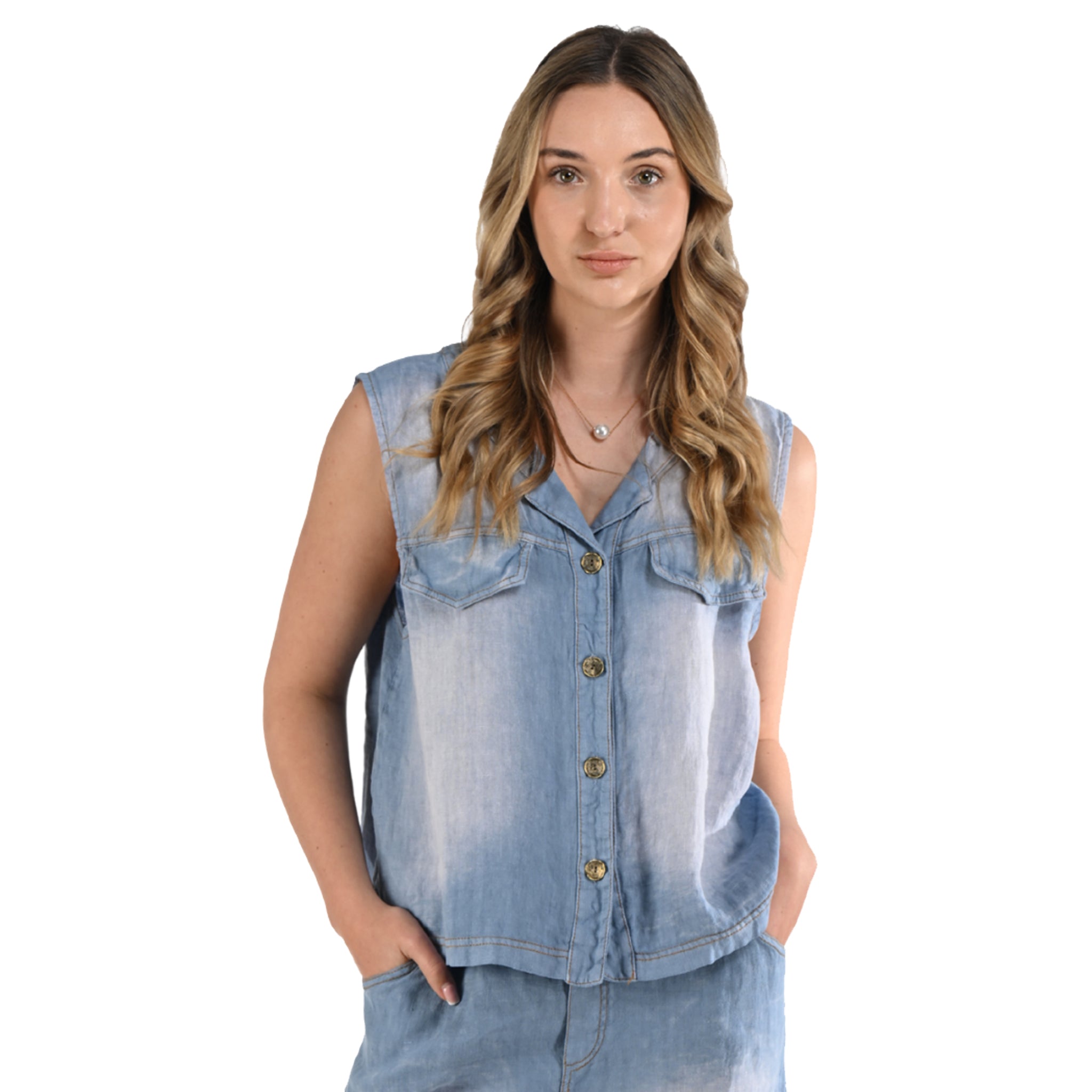100% Linen denim style waistcoat