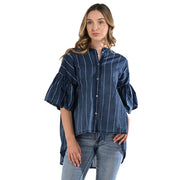 Bubble sleeve striped shirt
