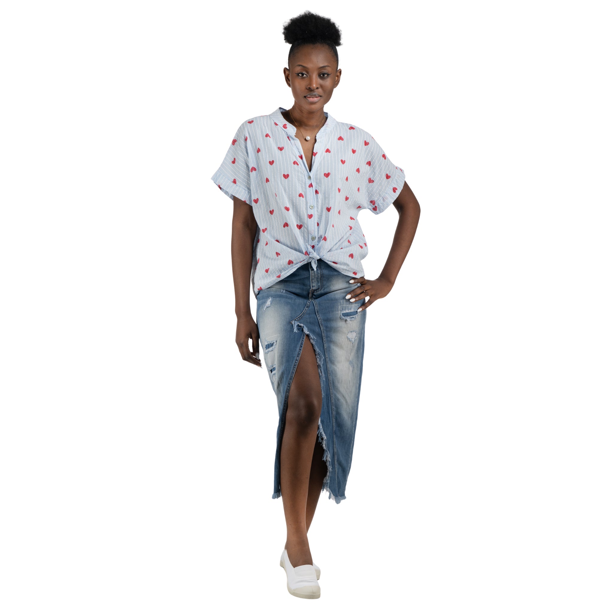 Heart print striped shirt