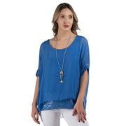 Double layer sequin border silky top