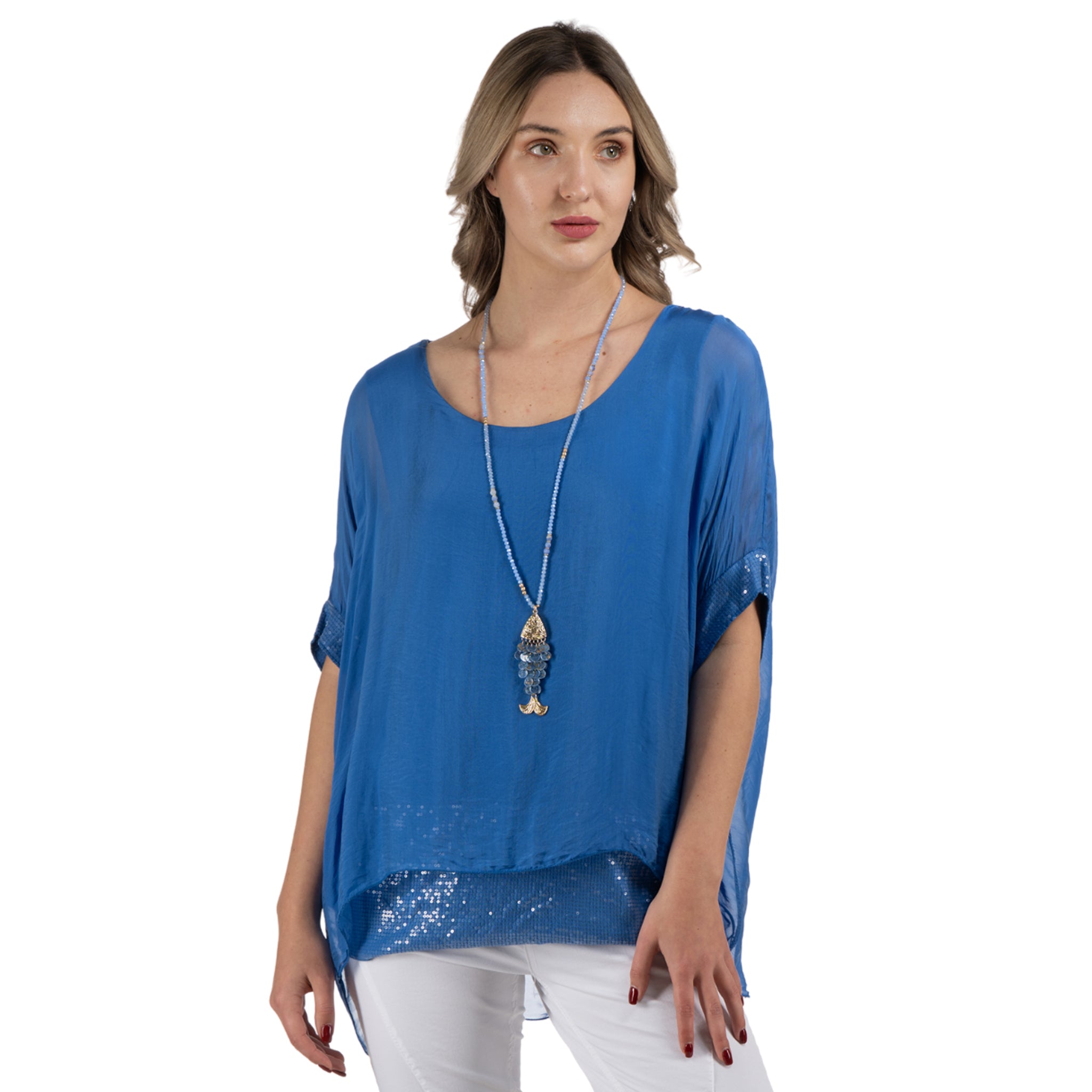 Double layer sequin border silky top