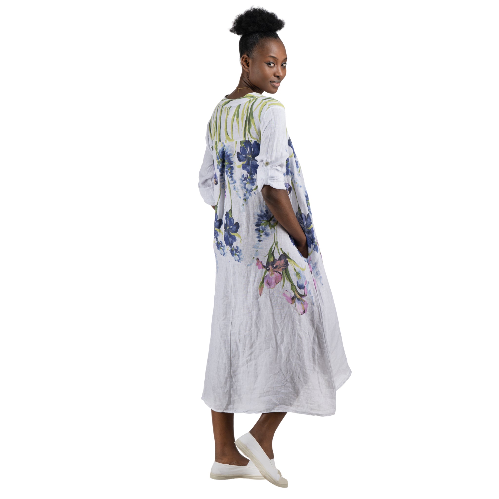 100% Linen floral print dress