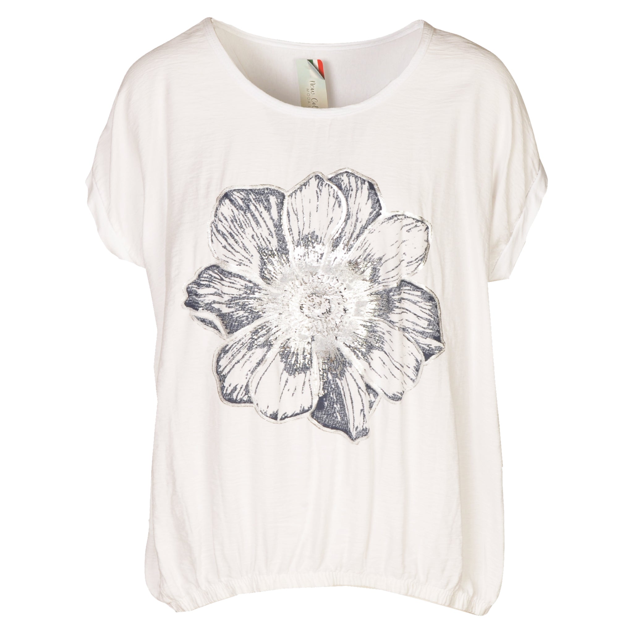 2-Textured foil print elastic waist top