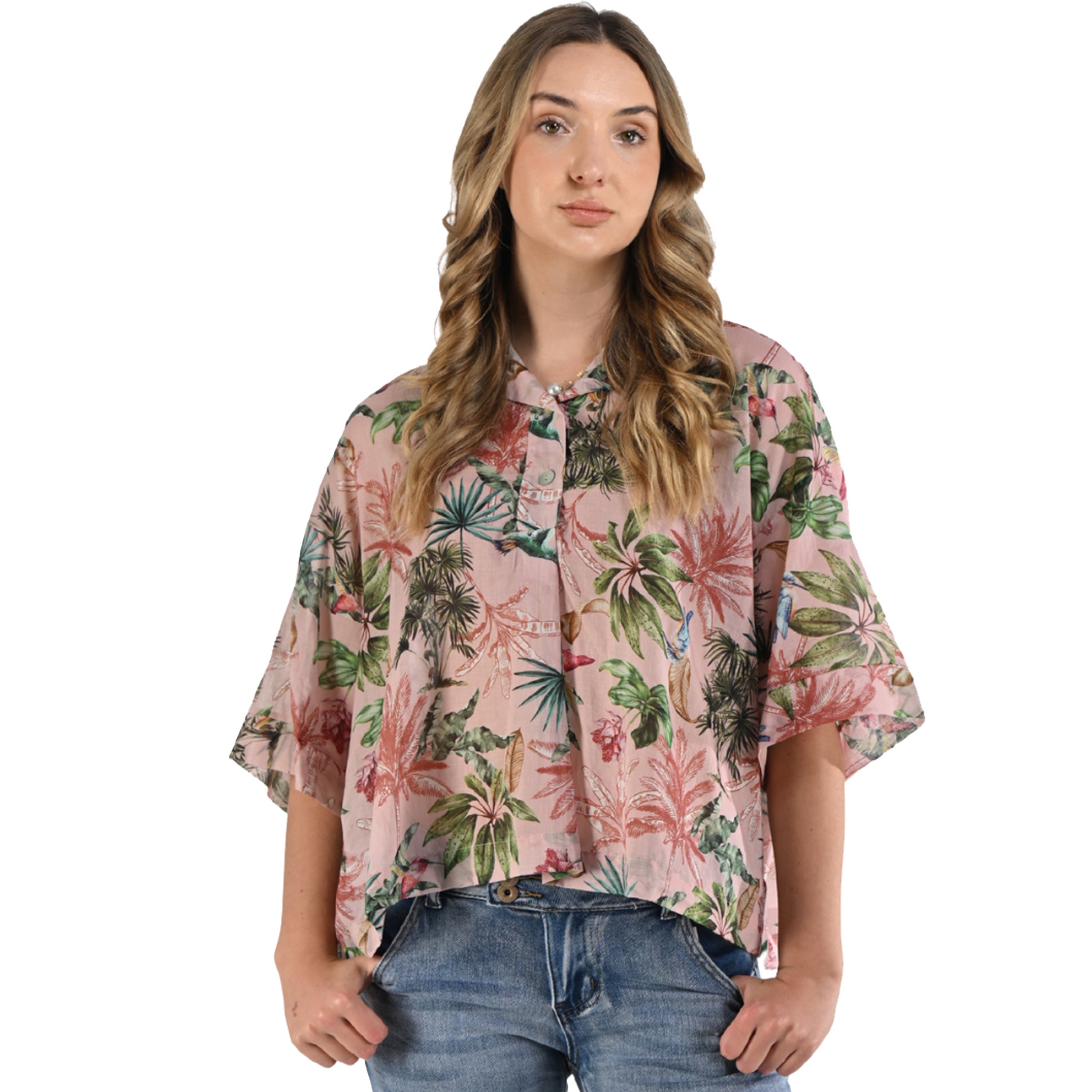 Tropical print boxy blouse
