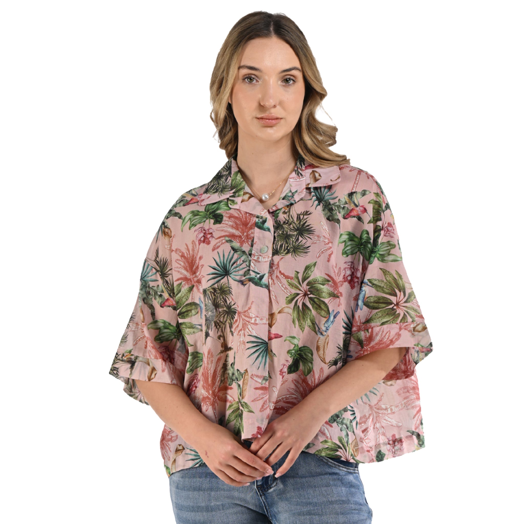 Tropical print boxy blouse