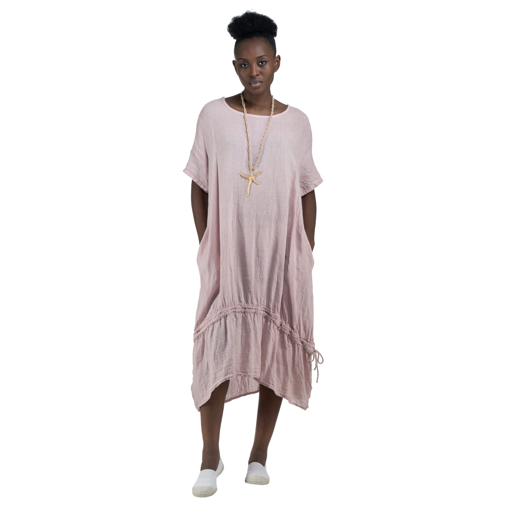 100% Linen drawstring maxi dress