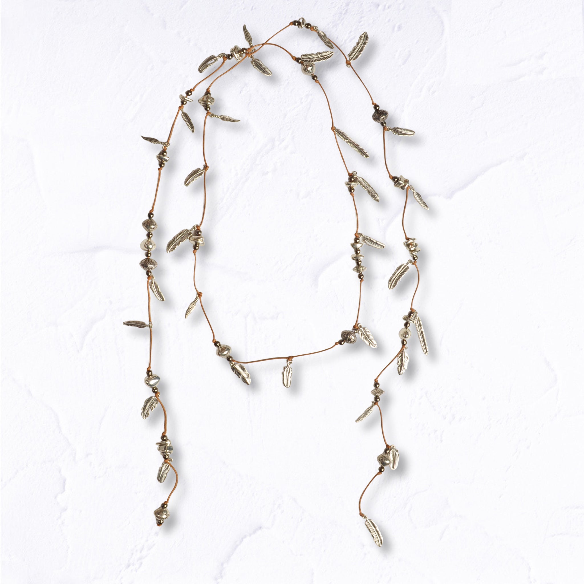 Multi feather string necklace