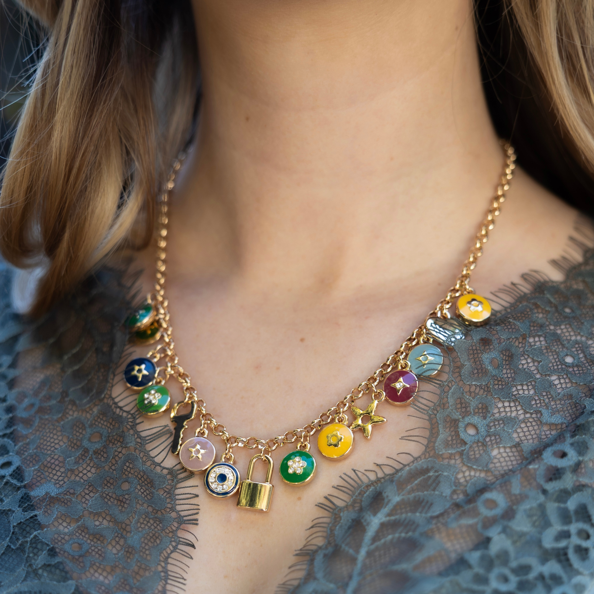 Coloured charm necklace