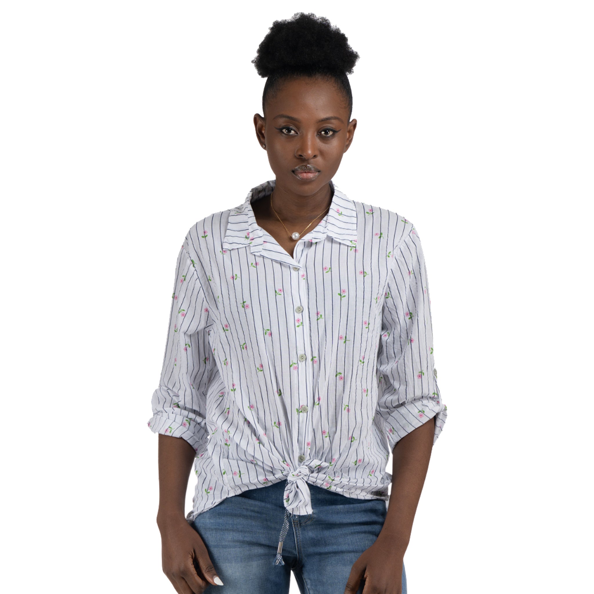 Flower print stripe shirt