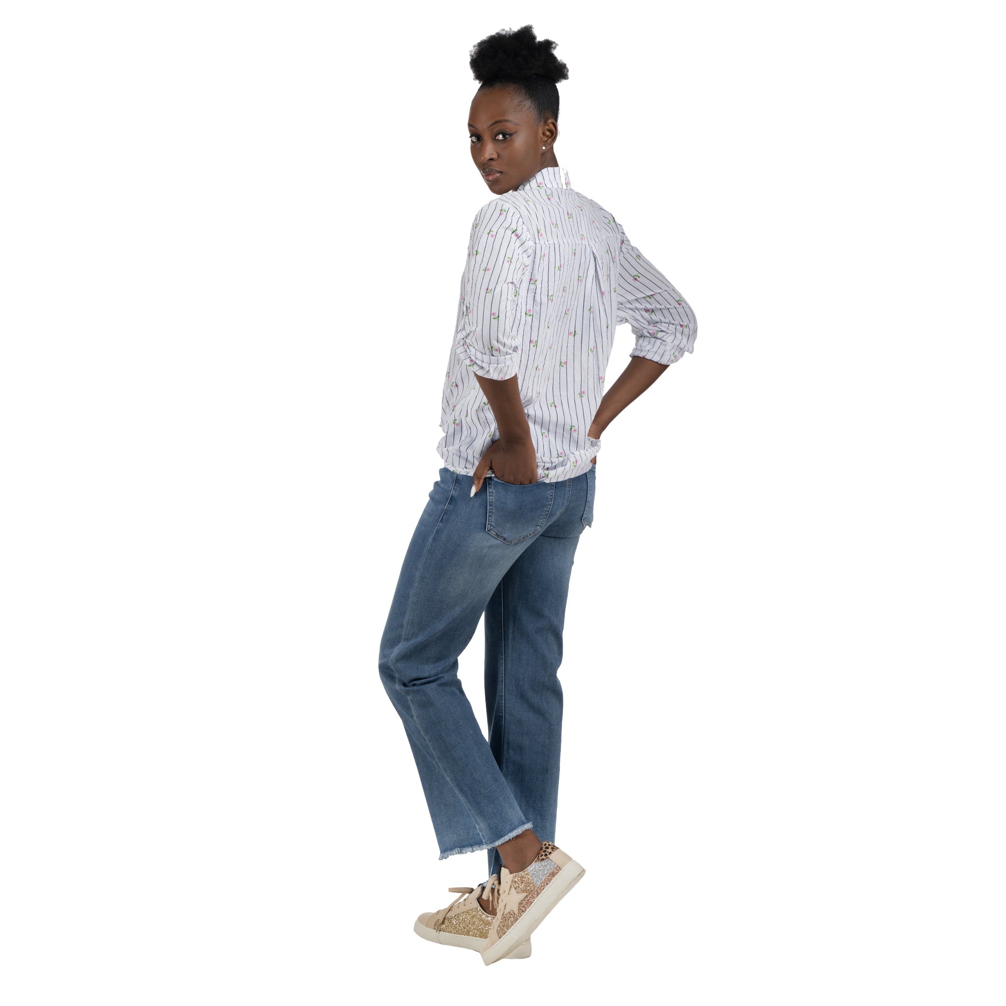 Flower print stripe shirt