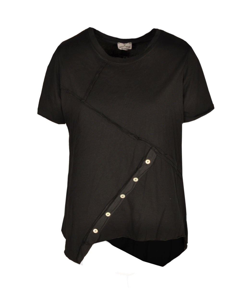 Raw-edge button detail top