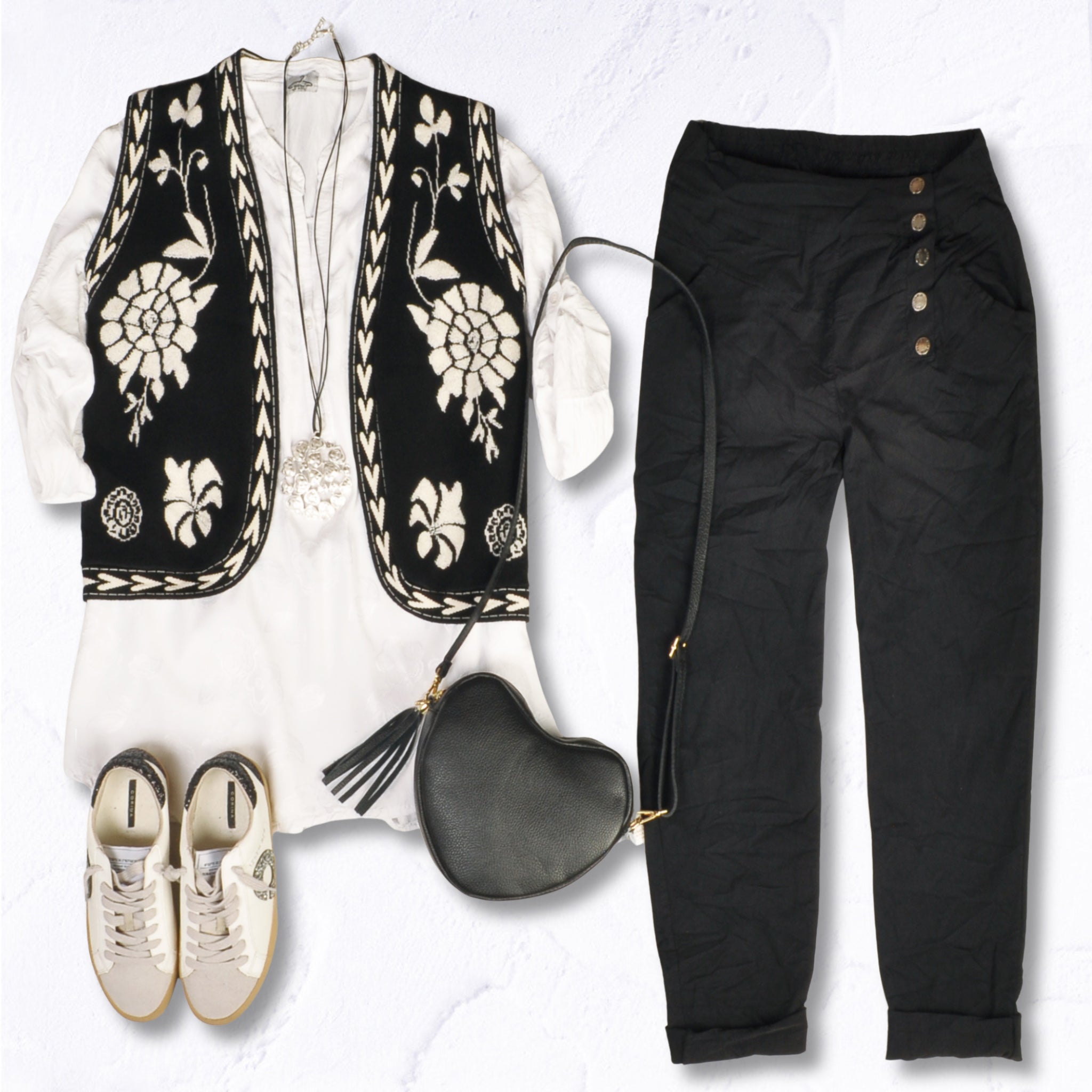 Flocked flower heart border gilet