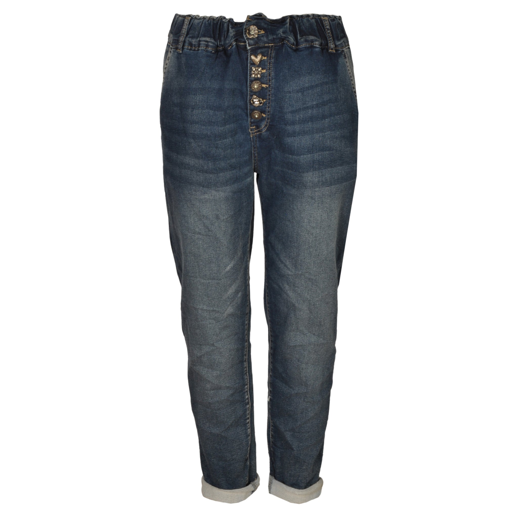 Multi diamante shape button jeans