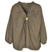 Drawstring neckline sun brooch top