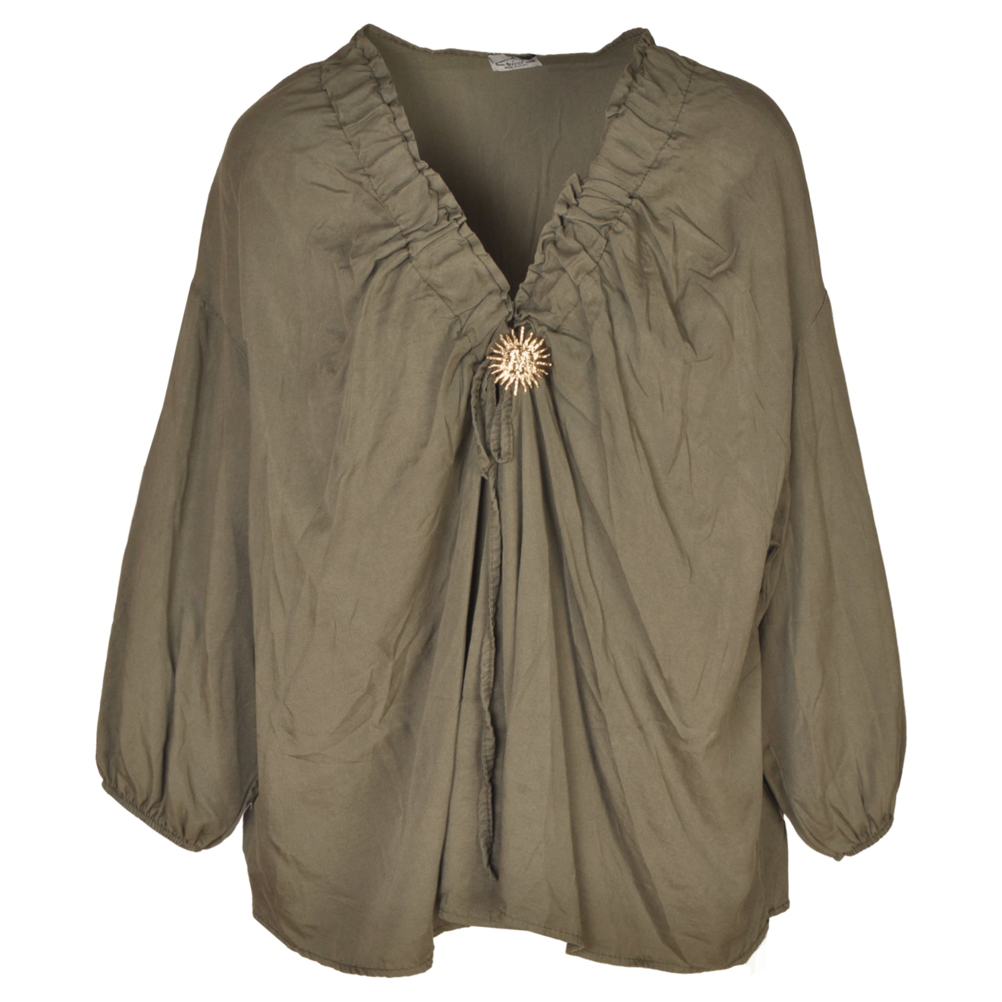 Drawstring neckline sun brooch top