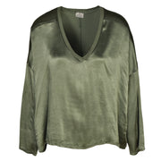 Ribbed neck silky top