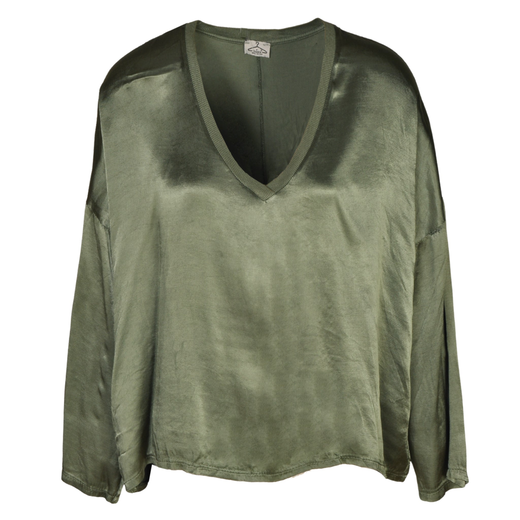 Ribbed neck silky top