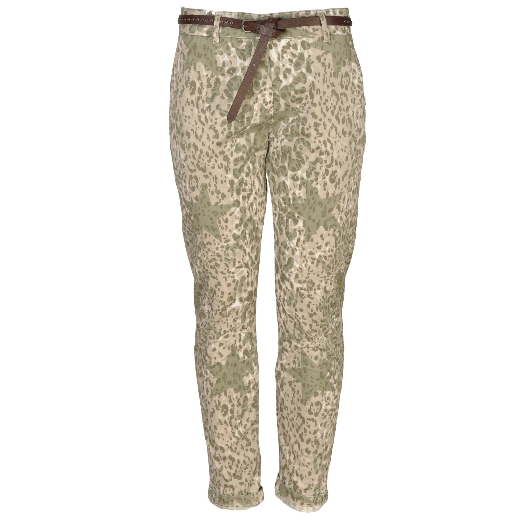 Belted animal star print pants