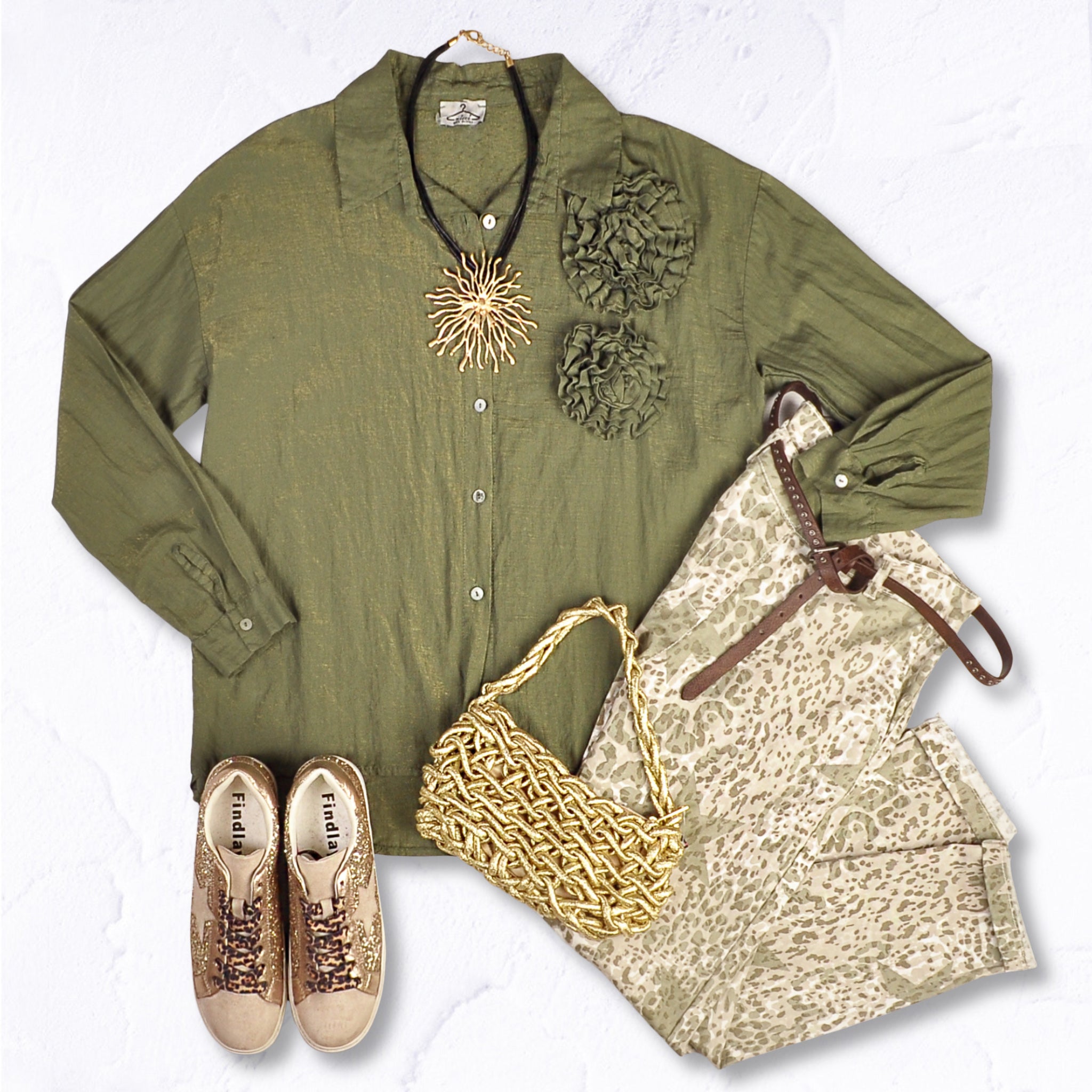 Rosette detail shimmer shirt