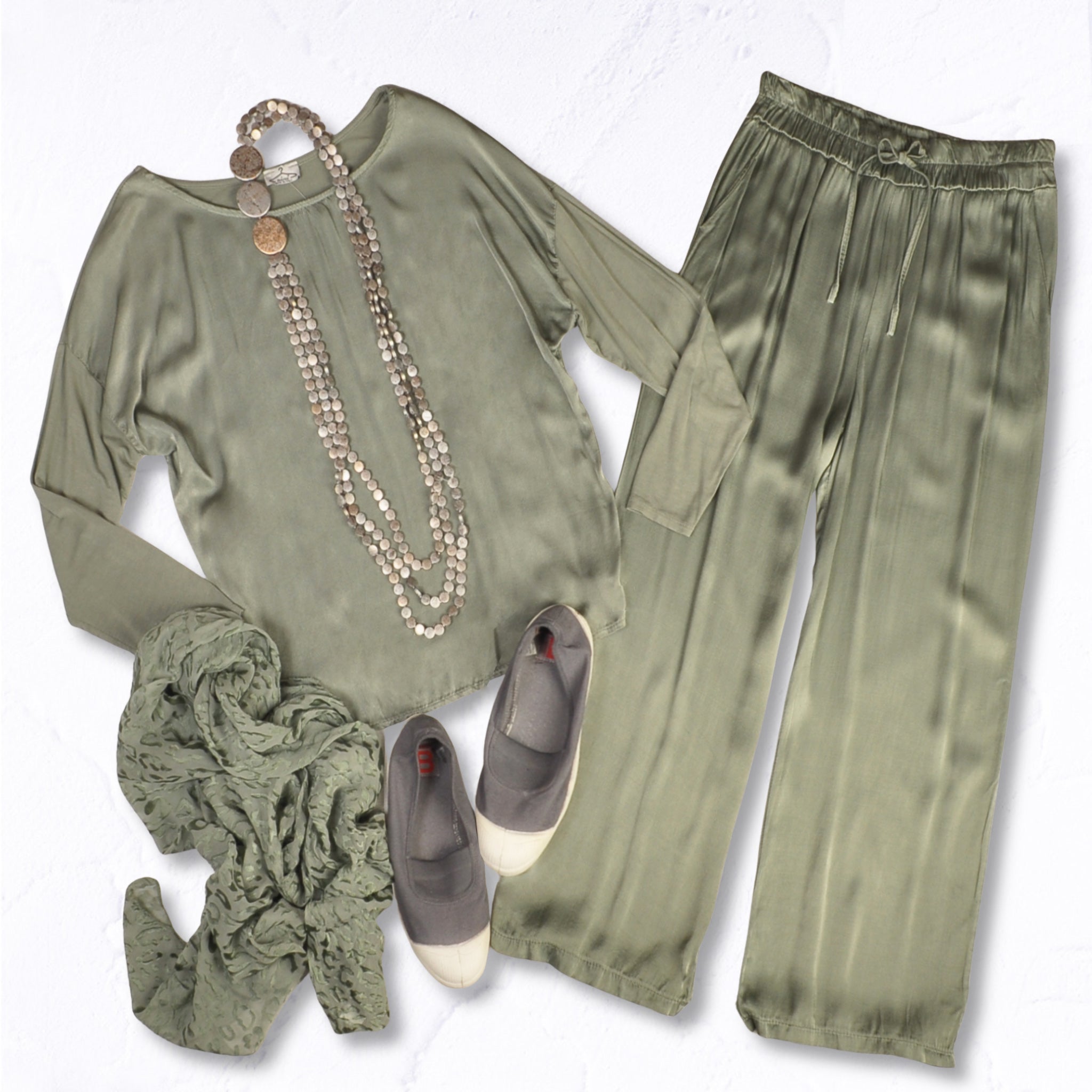 2-Textured long sleeve silky top