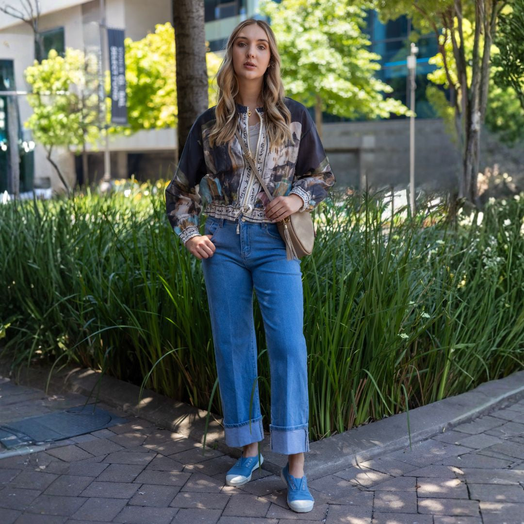 Washed print bomber jacket